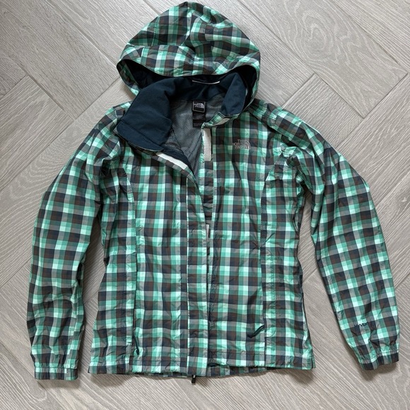The North Face Jackets & Blazers - The North Face Women's HyVent Hooded Jacket Plaid Green Full Zip Small